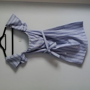 Mimi Chica Off the Shoulder Blue and White Striped Dress